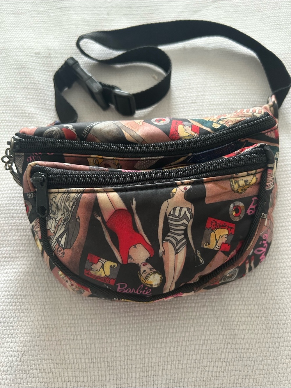 Nicole Miller Black Multi Barbie Print Crossbody/Waist Bag